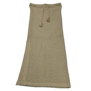 Crochet‎ Maxi Skirt Beige Pull On Tassel Drawstring Size L Boho Hippie Festival